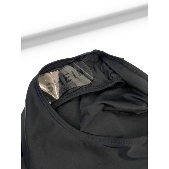 NWT SHEIN Black One Piece Swimsuit Lace Up Crossed Straps Girls Swimwear - Picture 5 of 8